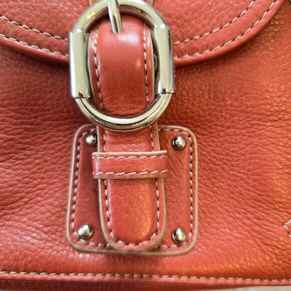 B Makowsky Shoulder Bag Rust Orange Pebbled Leather Silver Leopard Lining READ - Picture 7 of 16